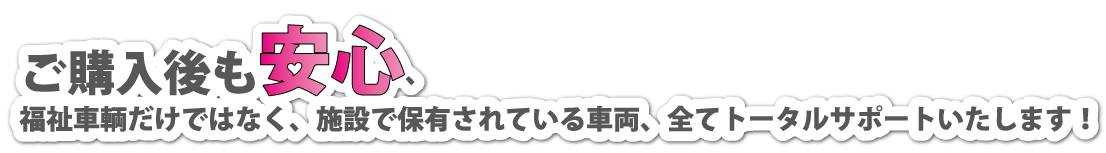 ご購入後も安心、福祉車輌だけでなく、施設で保有されている車両、全てトータルサポートいたします。